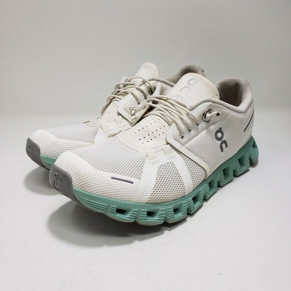 On Cloud 5 Mesh Sneakers White/Mint Cushioned Lightweight Womens 8.5 - Picture 2 of 10